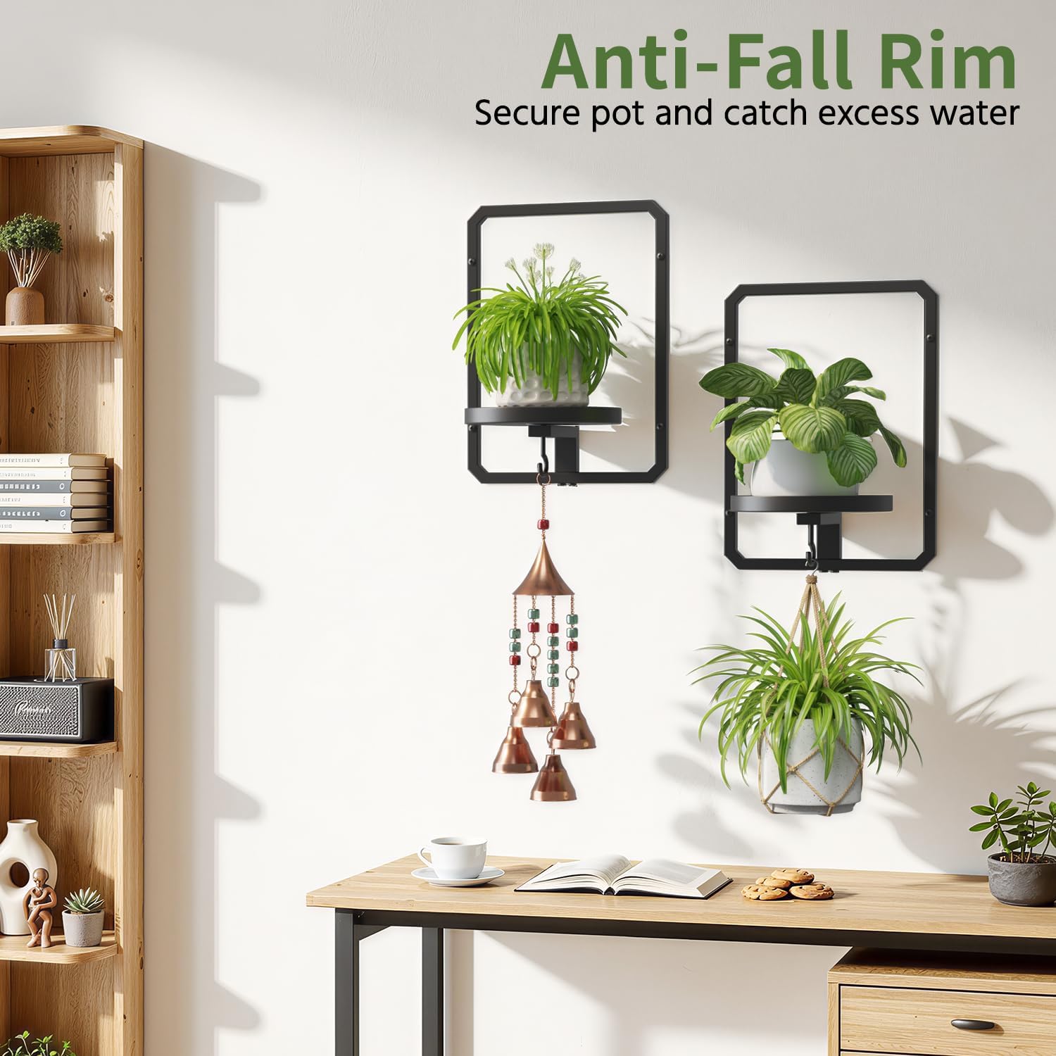 LASZOLA Plant Picture Frame Holder Shelf Wall Window Indoor, 2 Pcs Black | Modern Floating Flower Hanger Wall Mounted