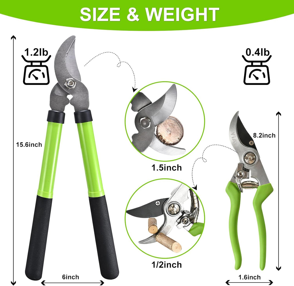 2Pcs Garden Shears Set, High Carbon Steel Pruning Loppers | Bypass Pruners for Tree Trimming, Lightweight Lawn Clippers