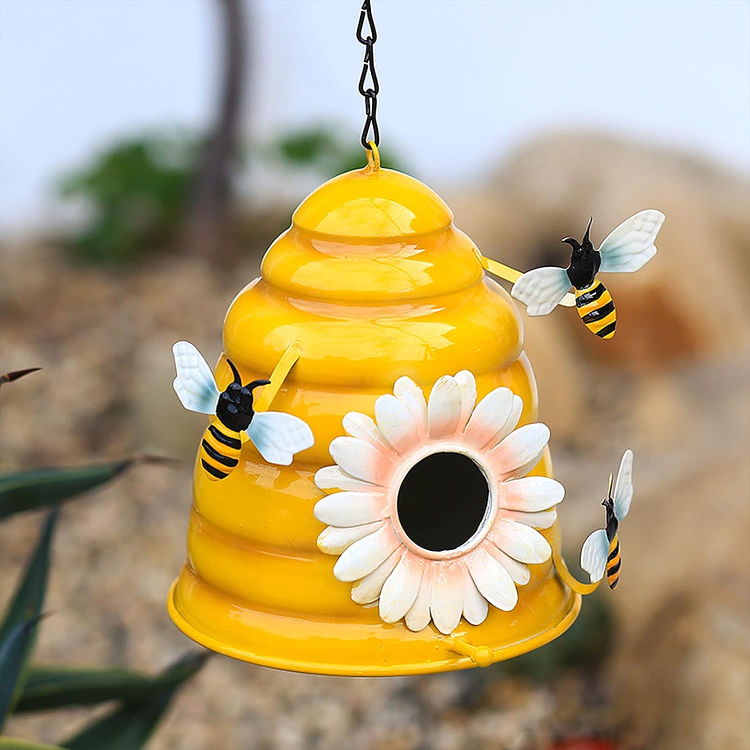 HANTURE Beehive Bird Houses for Outside 6.5Inch Iron Decorative Hanging Birdhouses with Bee Ornaments Outdoor