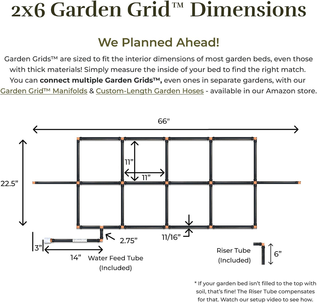 Garden Grid 2x6 | Garden Irrigation System for Raised Beds | Cornerless | Pre-Assembled 1-Min Setup, Water Irrigation