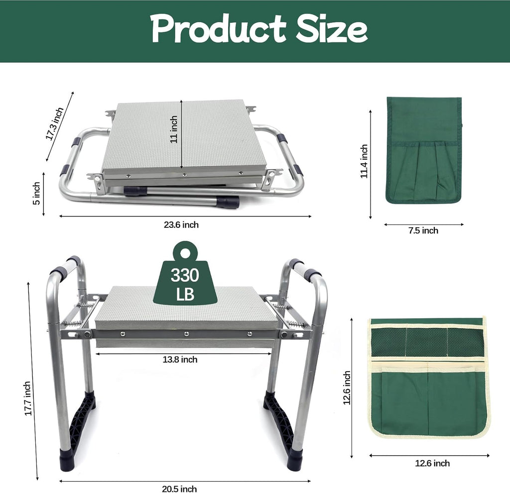 Garden Kneeler and Seat with 11.5" Wide Pad, Foldable Garden Stool with 2 Tool Bags, Heavy Duty Garden Kneeler for