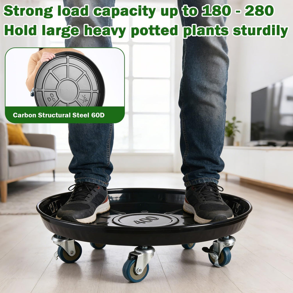 Planterhoma 3 Packs 18" Metal Plant Caddy with Wheels Extra-Large Rolling Plant Stand Heavy-Duty Plant Dolly with