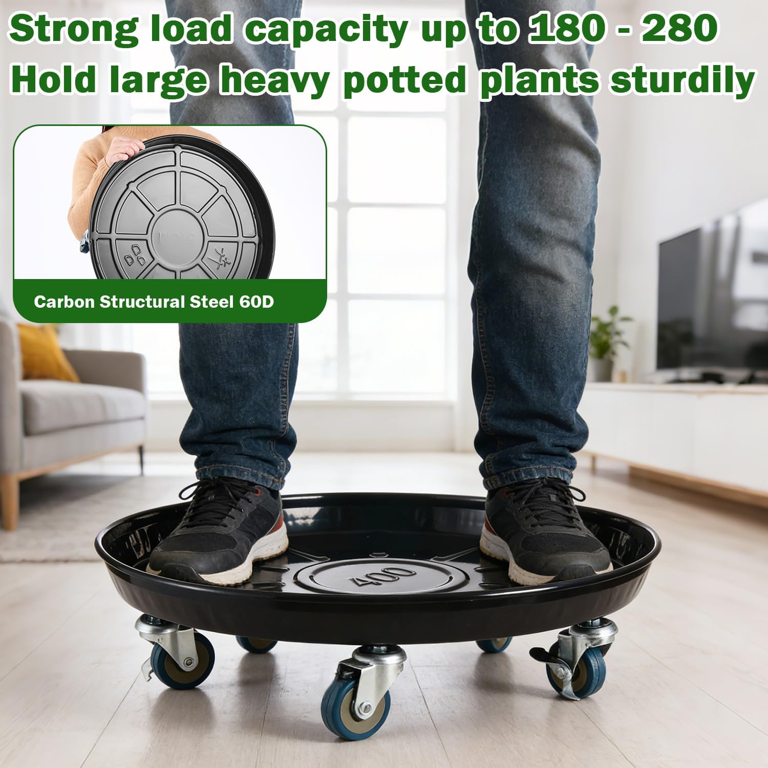 Planterhoma 3 Packs 18" Metal Plant Caddy with Wheels Extra-Large Rolling Plant Stand Heavy-Duty Plant Dolly with