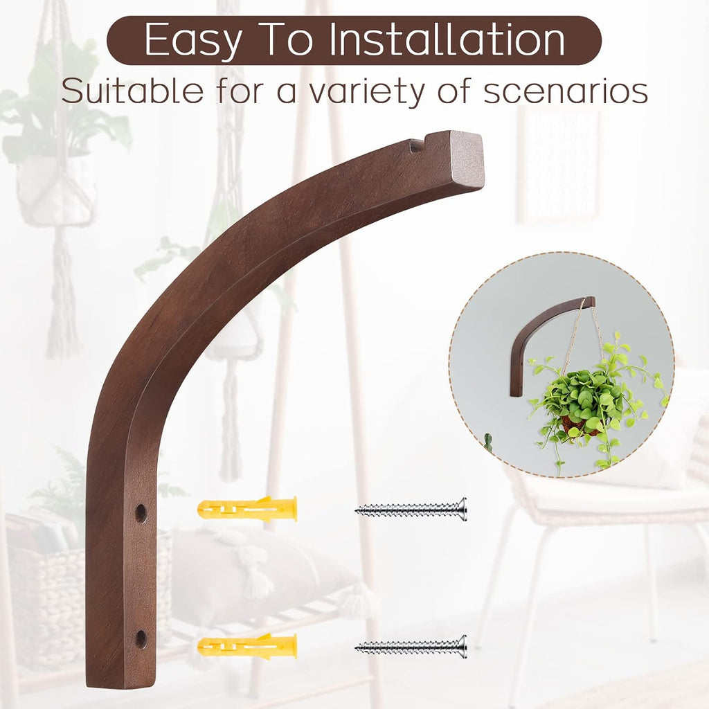 4 Pack 8 Inch Wooden Plant Hanger Wall Mount, Plant Hanging Bracket Hook for Indoor Outdoor, Hanging Bracket for Flower