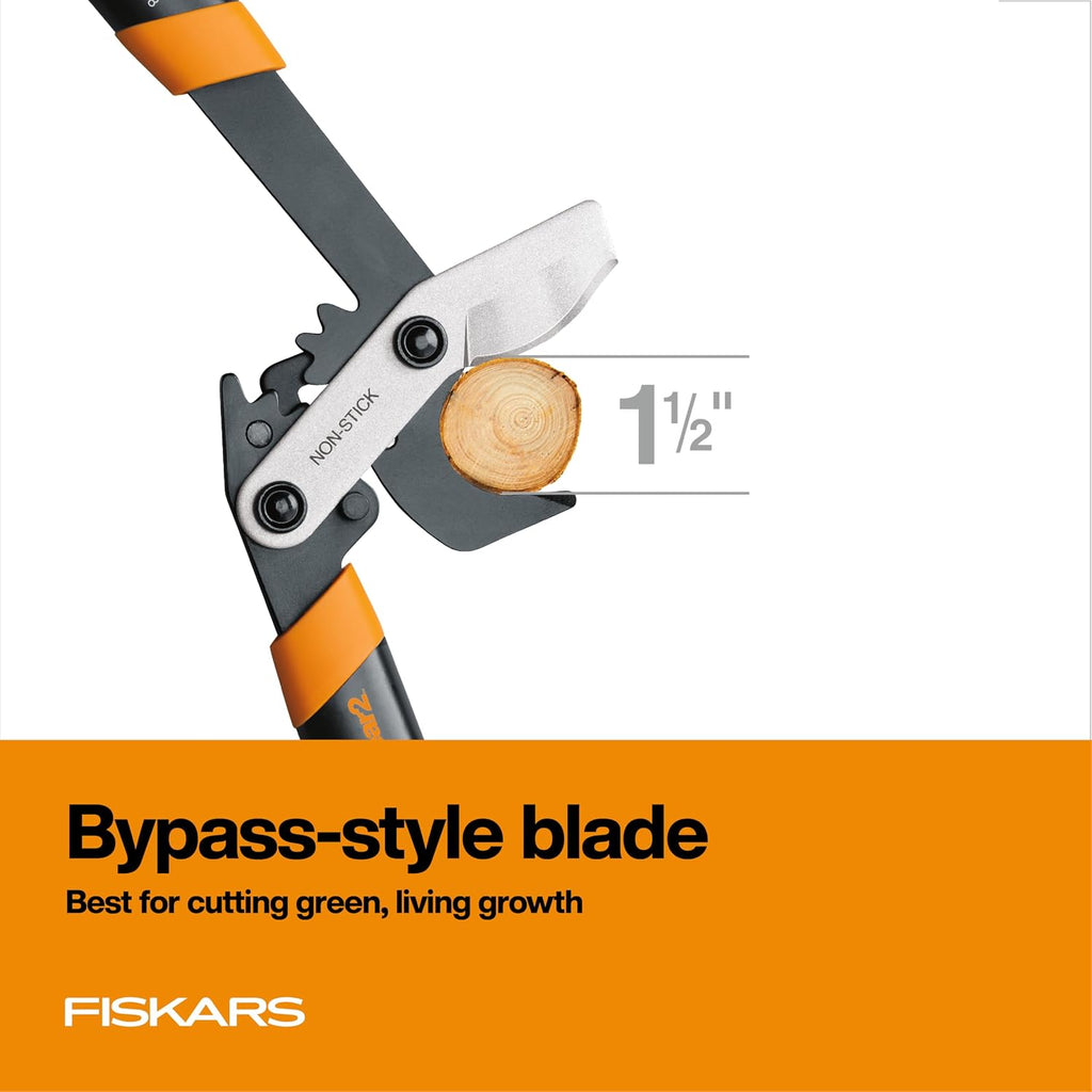 Fiskars 18” PowerGear2 Garden Bypass Loppers, 1.5" Capacity Tree Trimmer | Compact Branch Cutter, Multiplies Power for