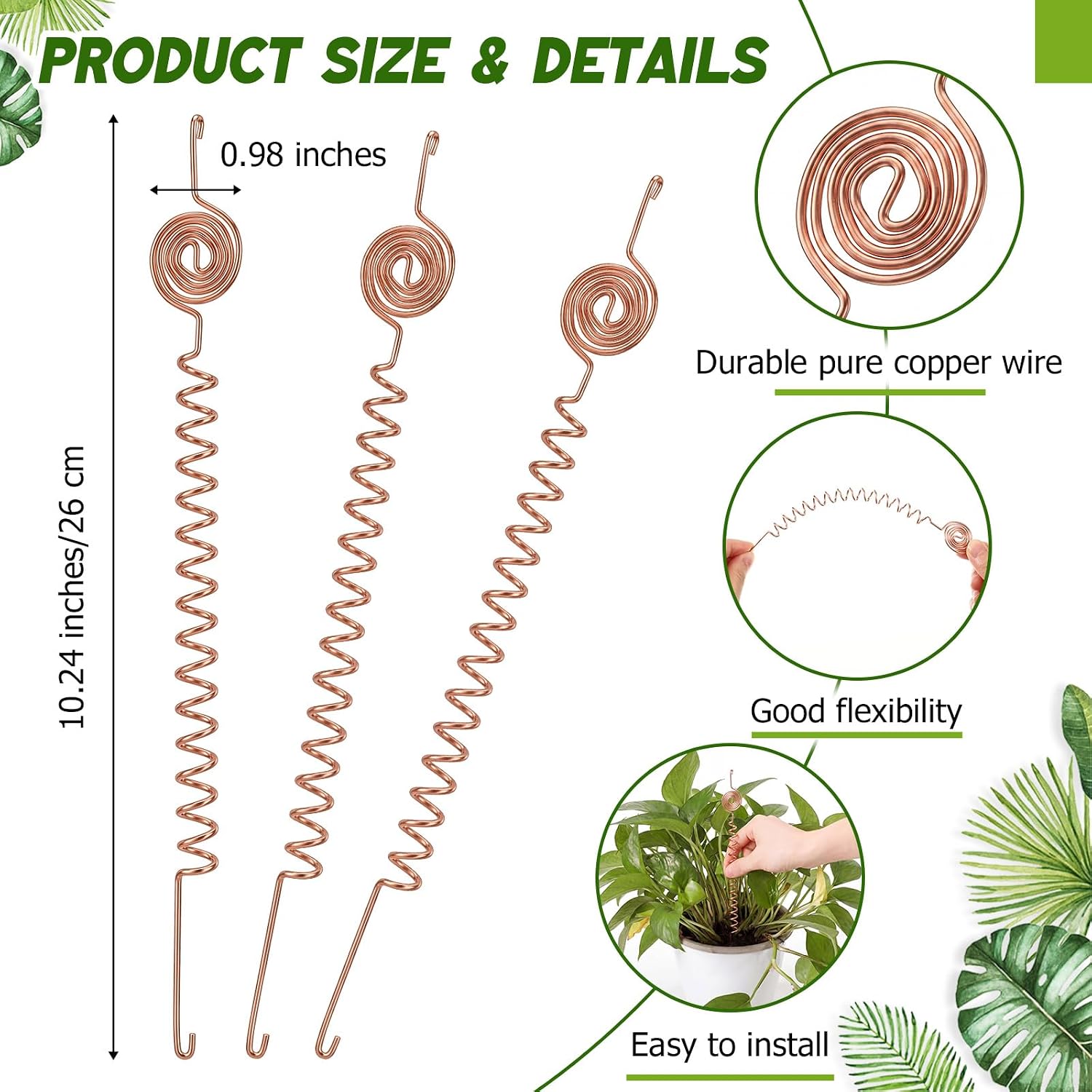 9 Pcs Electroculture Plant Stakes Copper Rods,Stylish,10 Inch | Copper Rods for Garden, Plant Stake Tensor Rings