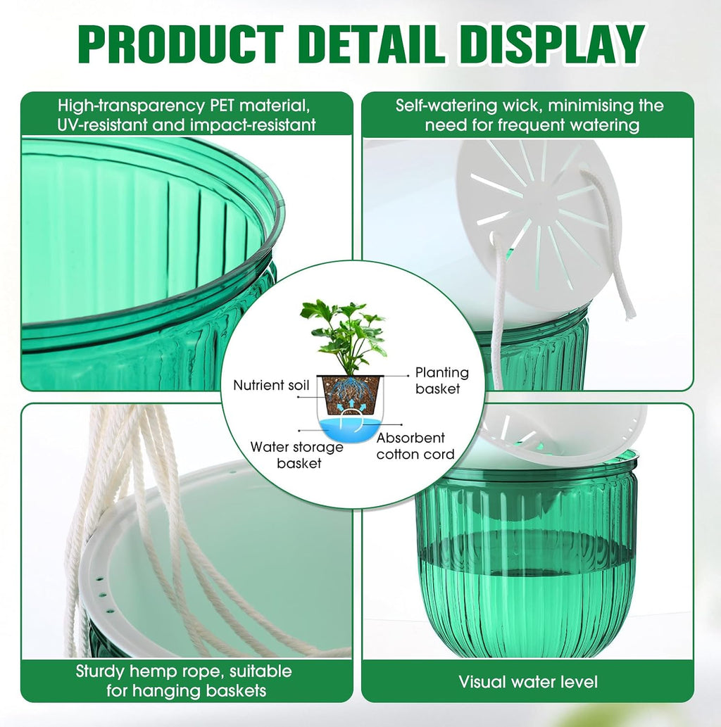 Hanging Planter Set of 6 Self Watering Indoor Flower Pots with Water Level Indicator Modern Plant Hangers for Indoor