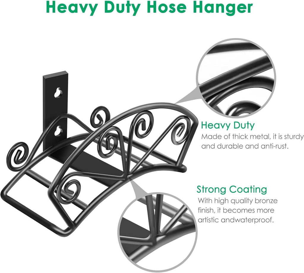TomCare Garden Hose Holder, Heavy Duty 150 ft Capacity Hose Hanger | 7 mm Solid Metal Rod, One-Piece Welded Decorative