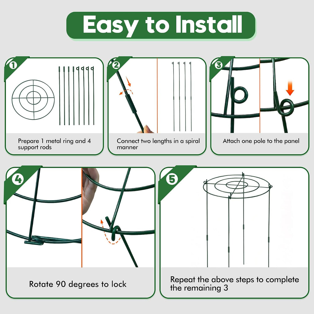 KEOHOLI 8 Pack 11.5" Dx24 H Pack Peony Cages Set Higher Peony Cages and Supports Heavy Duty Metal Plants Support Cage