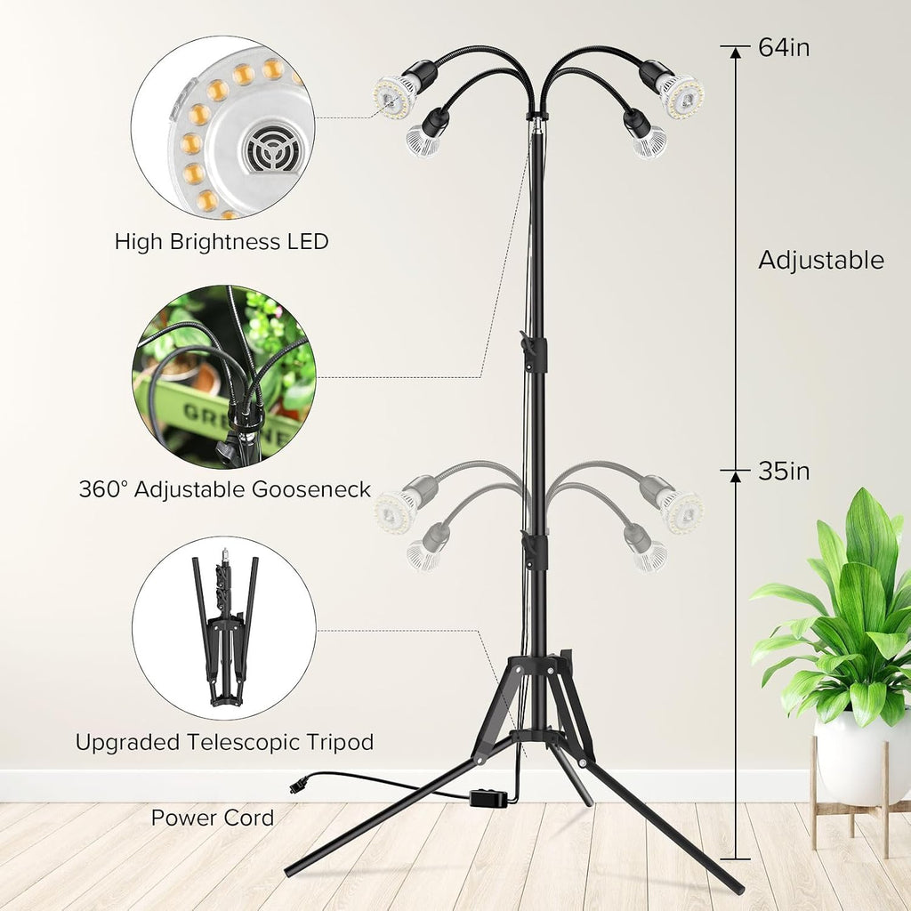 SANSI Grow Lights for Indoor Plants, 40W Plant Lights for Indoor Growing | Dimmable 4 Head 35"-64" Adjustable Tripod