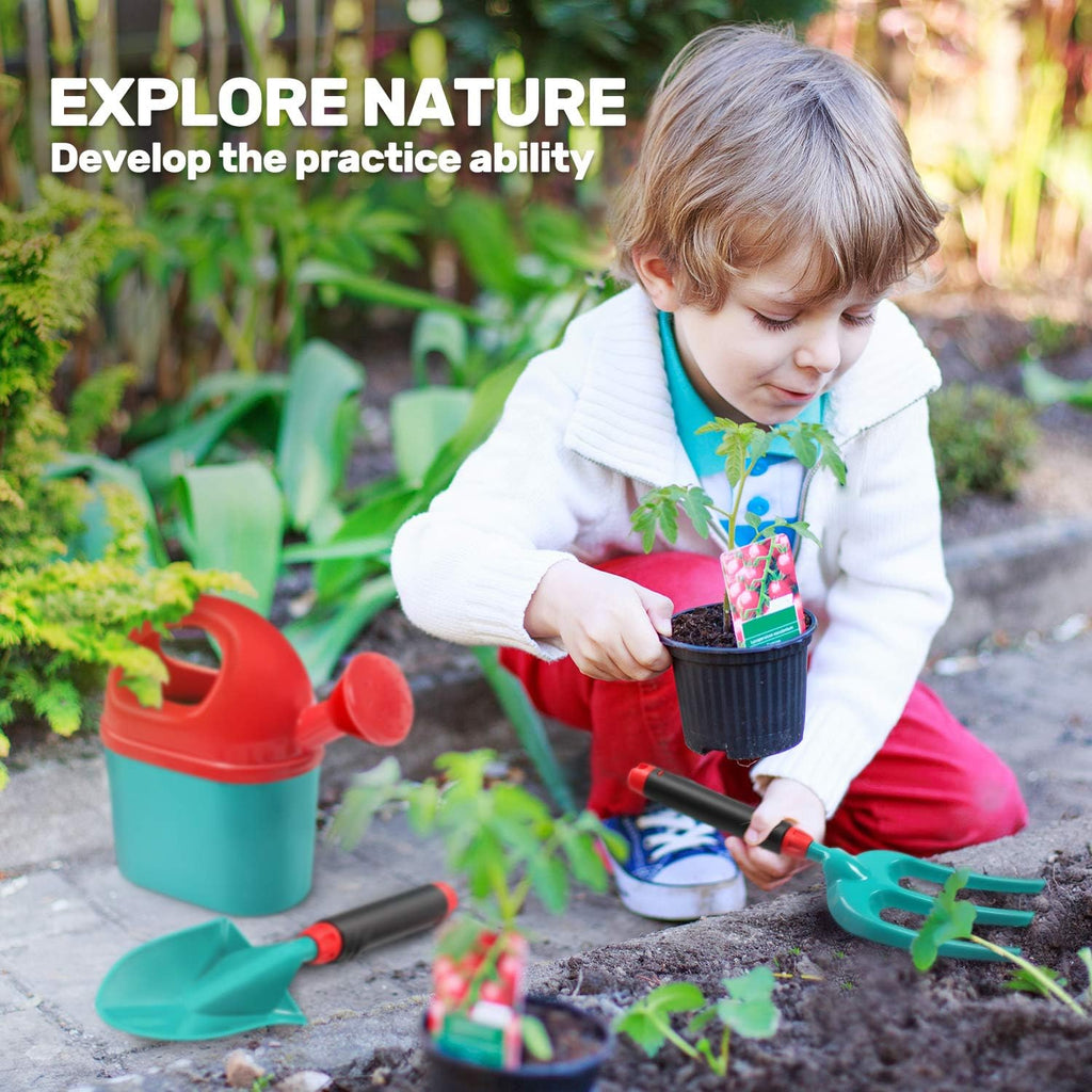 CUTE STONE Kids Gardening Tool Set, Garden Toys with Wheelbarrow, Watering Can, Gardening Gloves, Hand Rake, Shovel