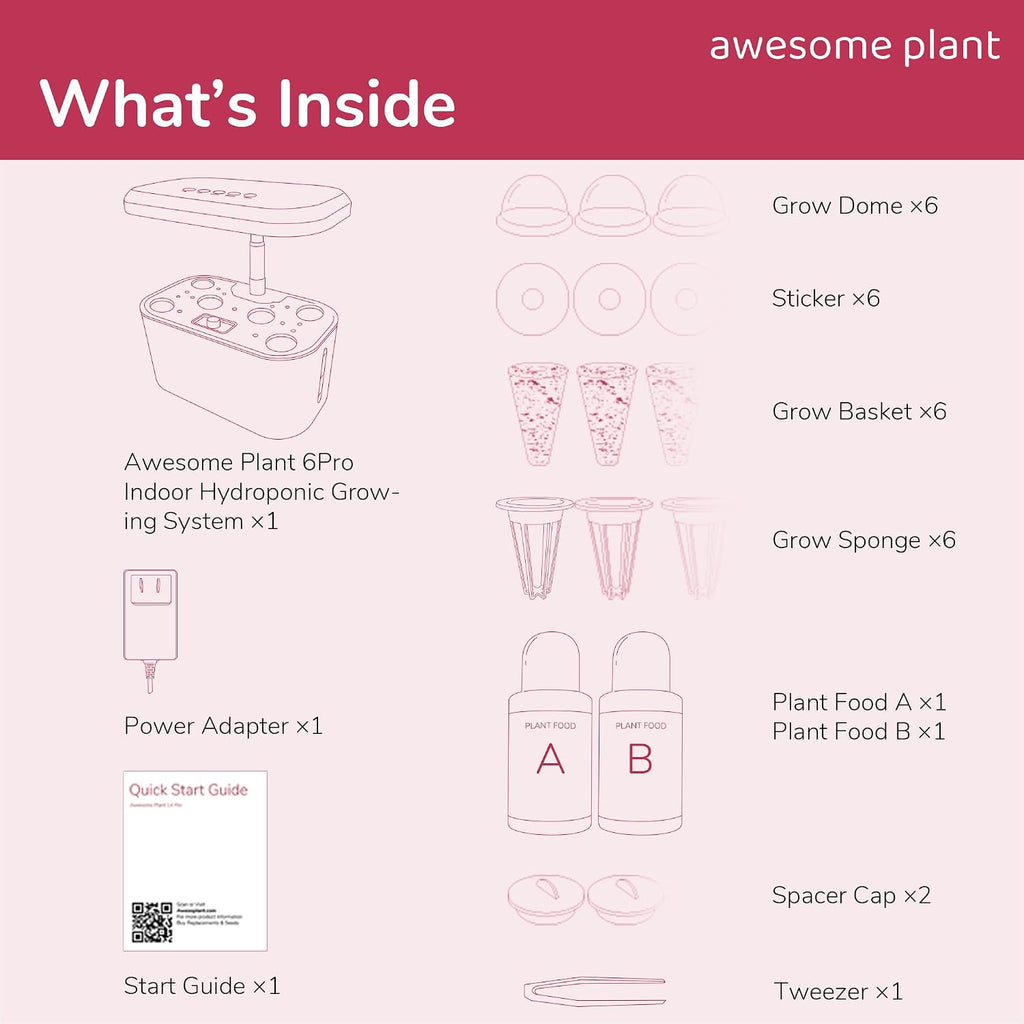 6Pro Hydroponics Growing System Kit (6 Pods), Indoor Garden Kit with 3L Watertank, 3 Grow Modes and Quiet Pump, Grow