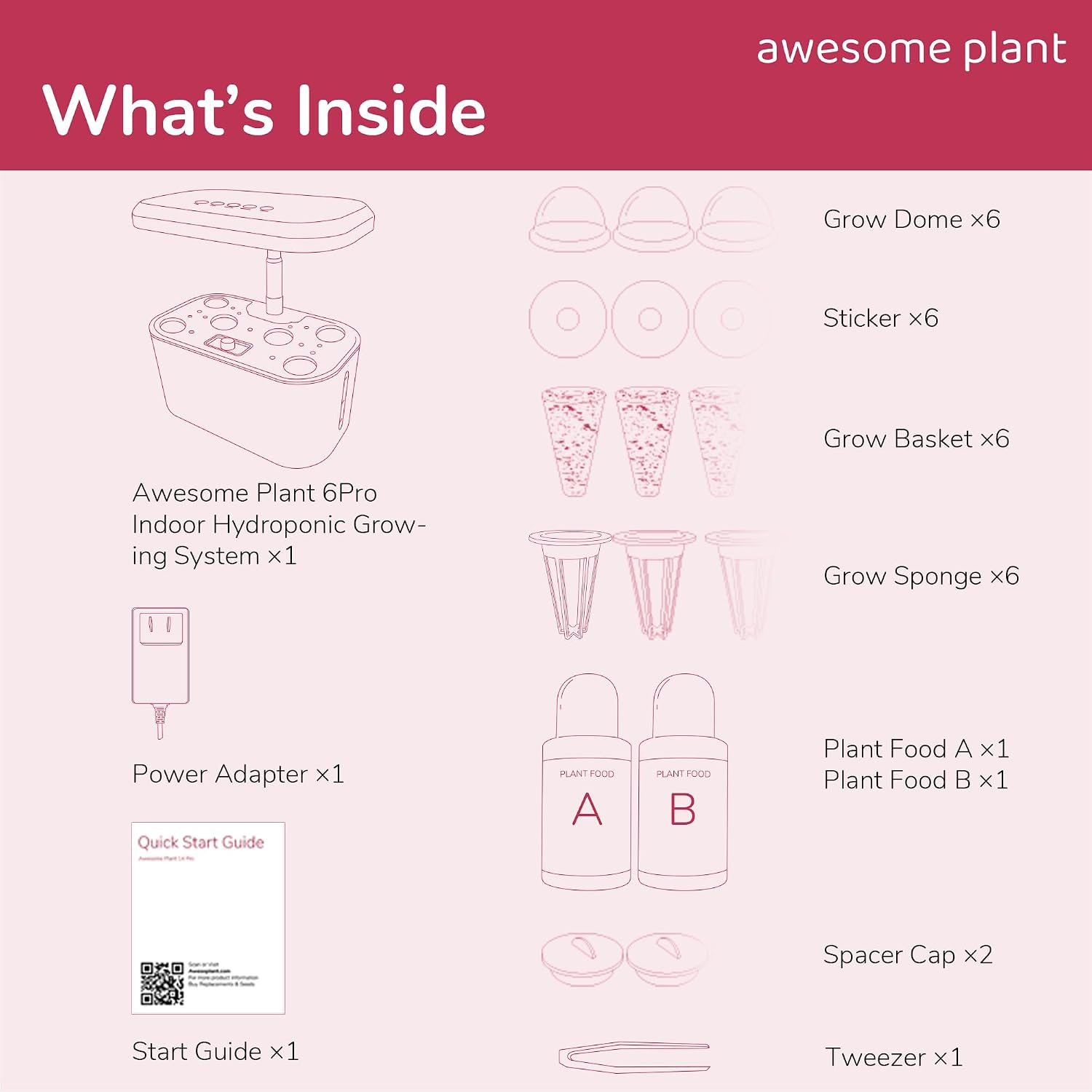 6Pro Hydroponics Growing System Kit (6 Pods), Indoor Garden Kit with 3L Watertank, 3 Grow Modes and Quiet Pump, Grow