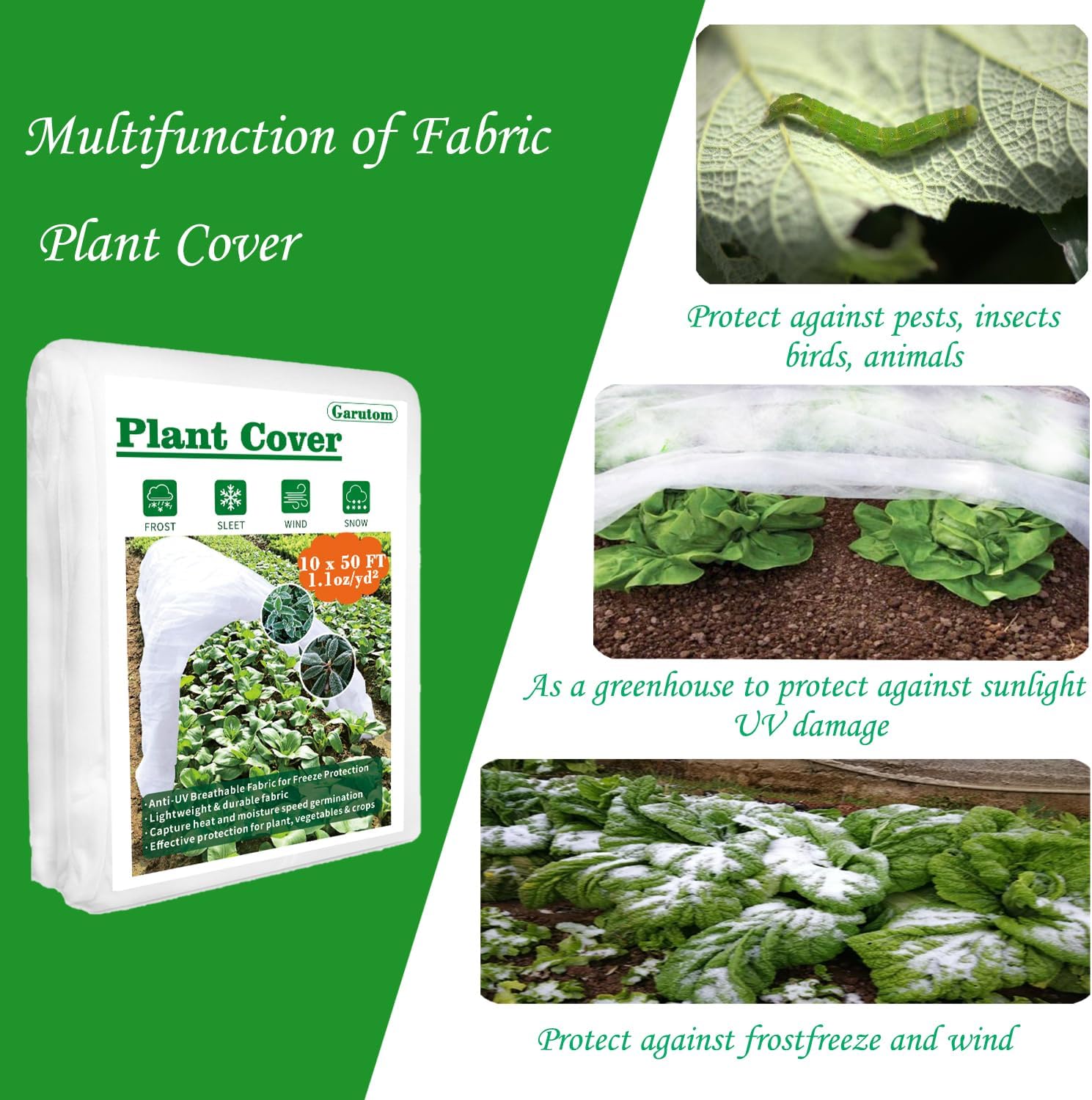 Garutom Plant Covers Freeze Protection 10ft x 50ft 1.1 oz Frost Cloth Plant Freeze Protection, Frost Blankets for