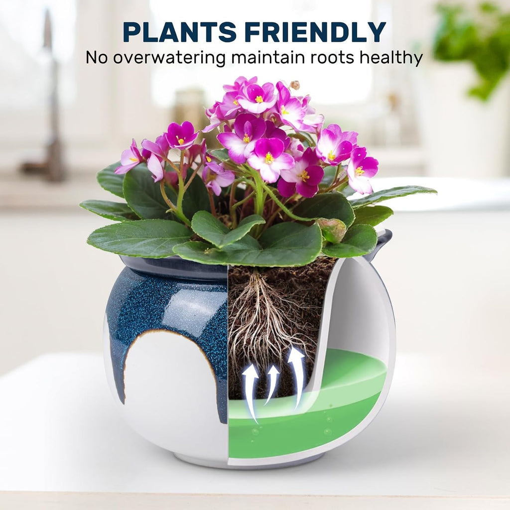 African Violet Pots, 6 Inch Self Watering Pots for Indoor Plants, Easy Plant Self Watering Planter, Ceramic Plant Pot