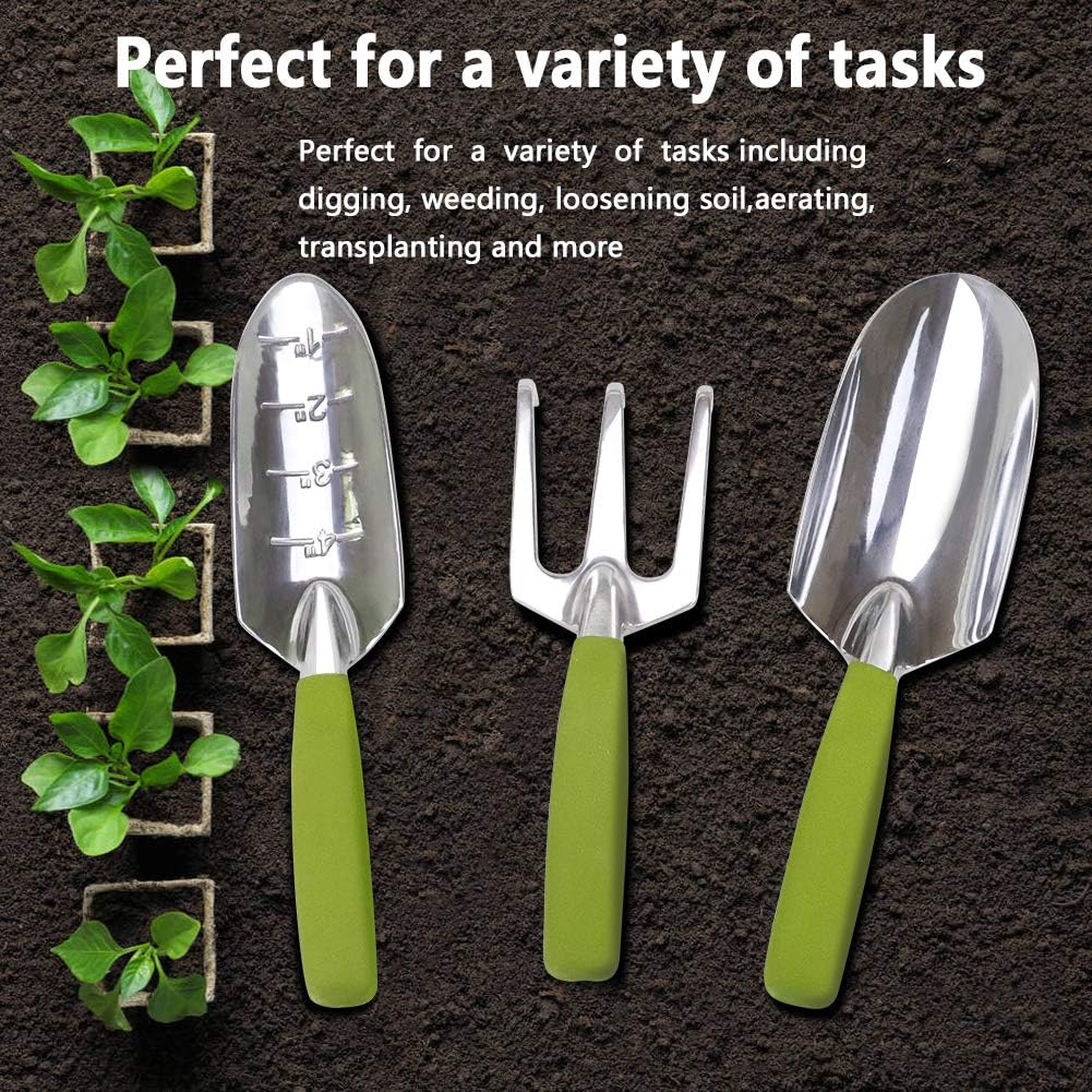 Garden Tools Set with 3 Aluminum Gardening Tools, 1 Pruning Shear, 1 Mister Spray Bottle, 1 Foam Kneeler，1 Garden