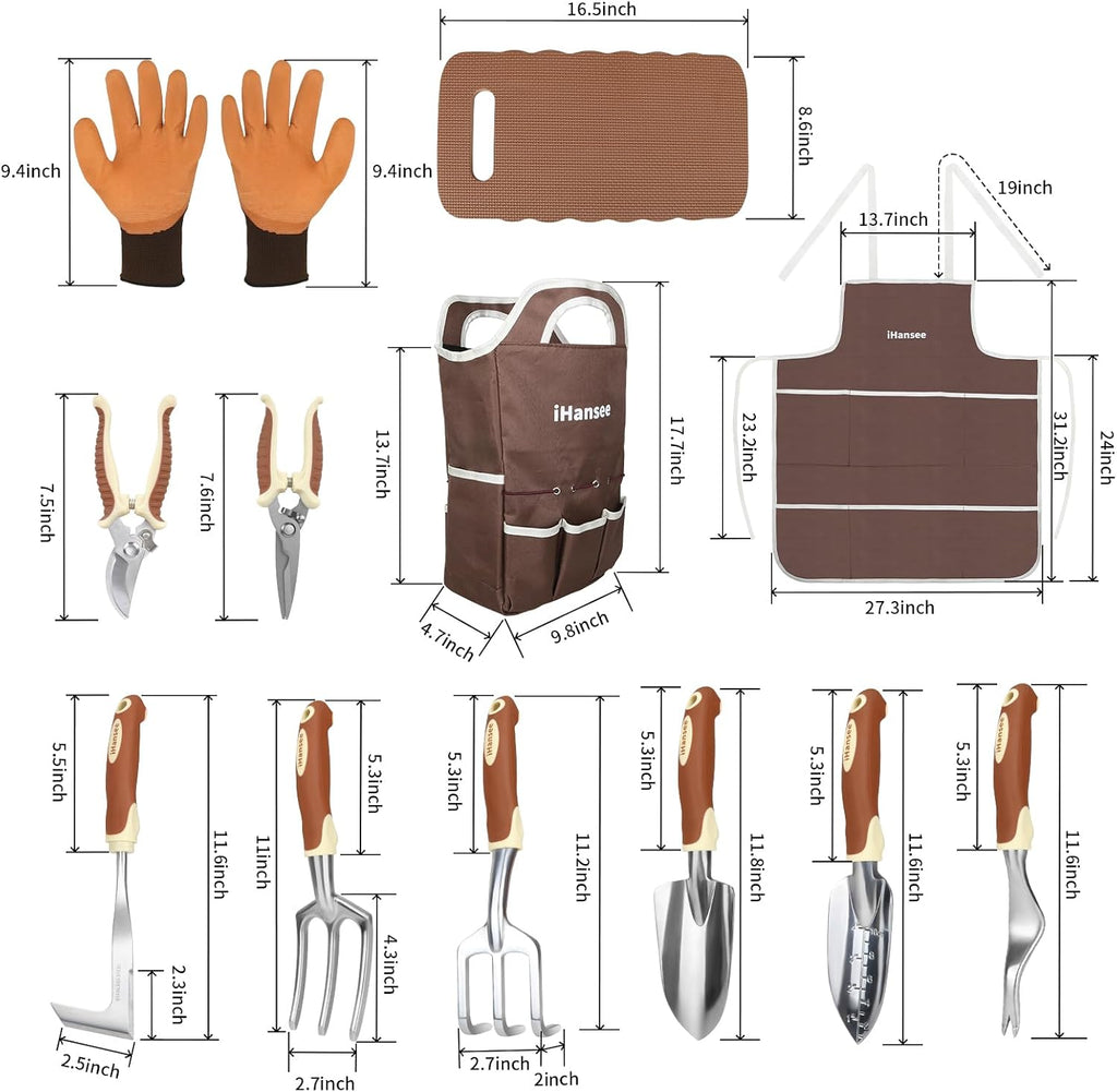 Brown Garden Tools Set 12-Piece, Gardening Gifts for Women Men | Aluminum Garden Hand Tool Kit with Non-Slip Ergonomic