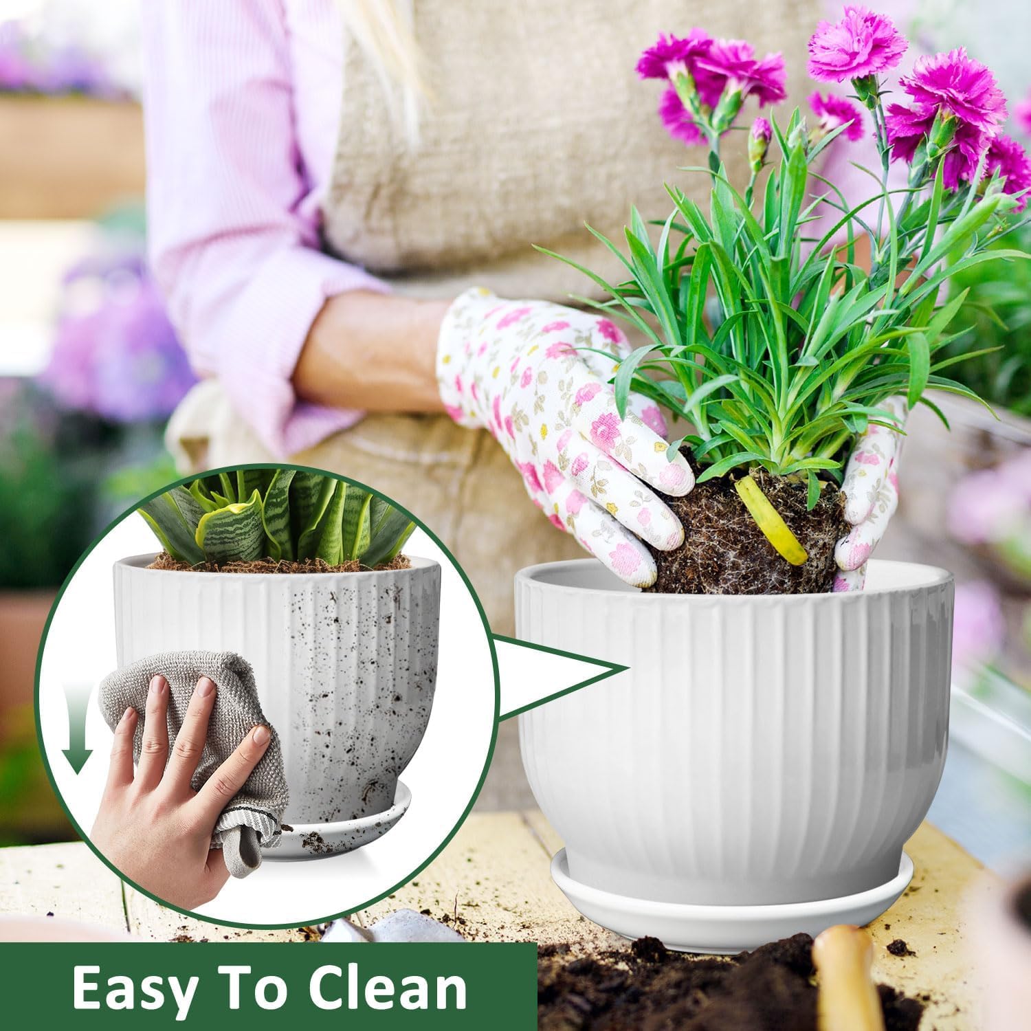 8 Inch Plant Pot,Ceramic Planter with Drainage and Saucer,Ceramic Pots for Plants,Indoor Plant pots,Ceramic Flower