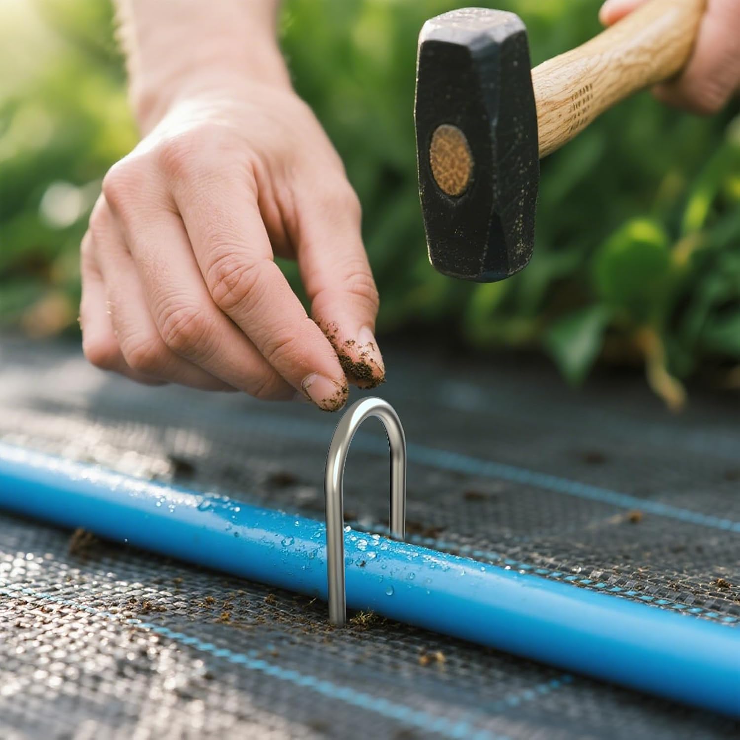 MySit 6 Inch 100 Pack U Shaped Galvanized Drip Irrigation Stakes 11 Gauge | Heavy Duty Landscape Staples Garden Stakes