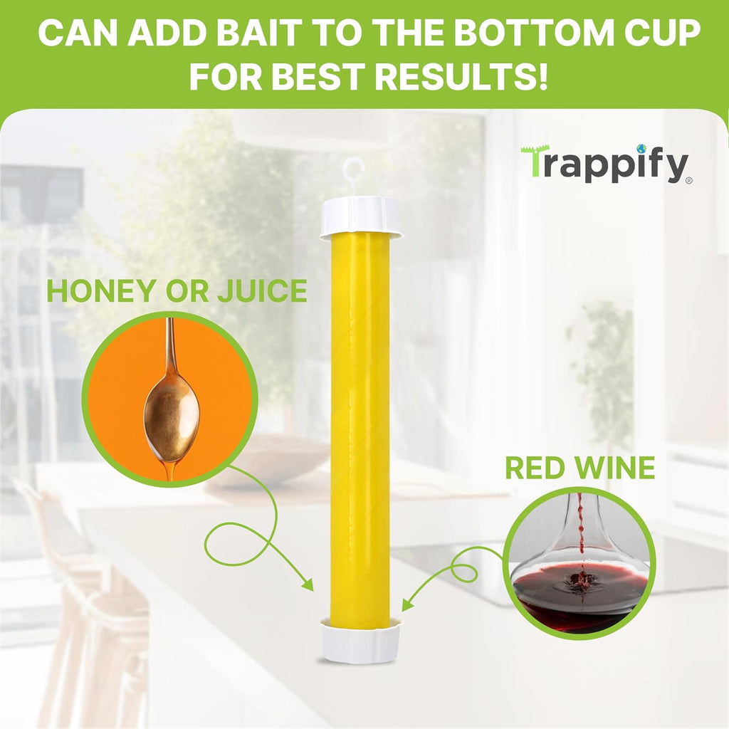 Trappify Hanging Fly Trap & Fruit Fly Traps for Indoors, Yellow, 8 Pack | Recycled Paper Stick with Ultra-Tacky