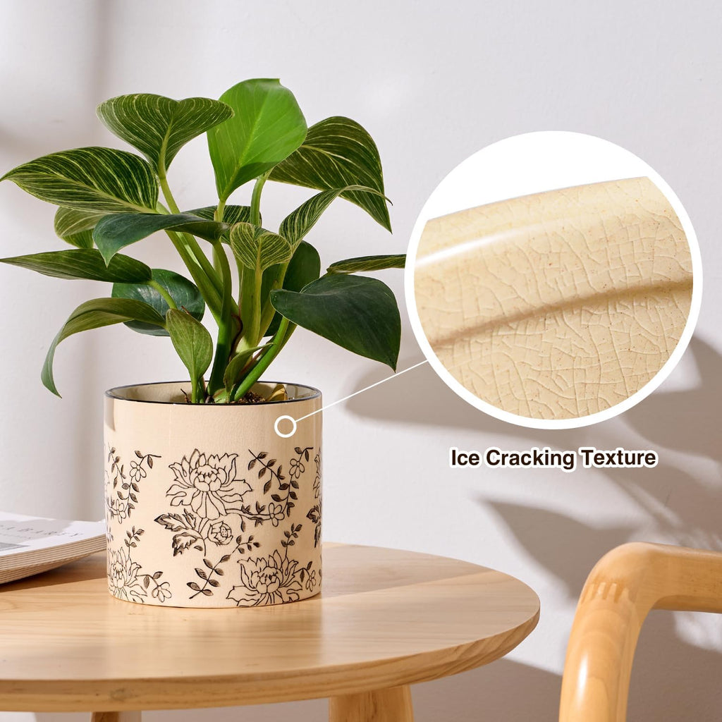 STHIE Indoor Ceramic Plant Pots with Drainage Holes, 5 Inch, Peony Design | Handmade Hand-painted Cute Planter Pots for