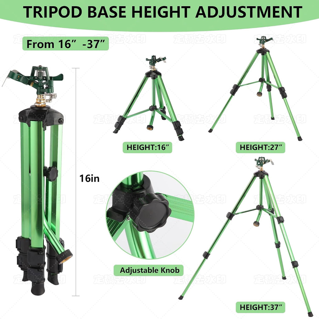 Green Zinc Alloy Water Bird Sprinkler, Heavy Duty Tripod Base Garden Sprinkler, 360 Degree Large Area Irrigation