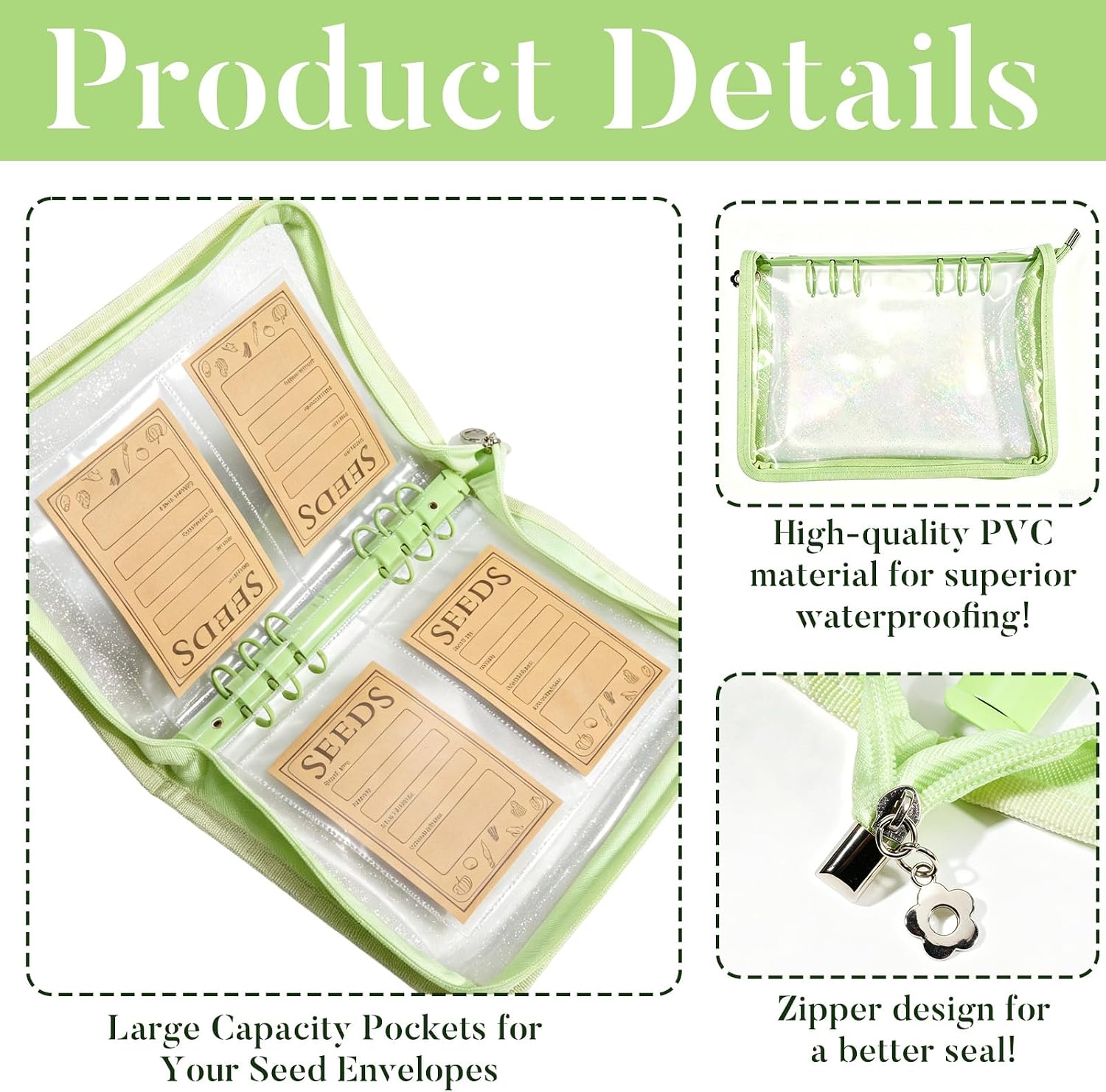 Seed Storage Organizer Binder, Seed Packet Organizer with 160 Pockets(80 Pack Resealable Seed Envelopes),3.9x5.3 Inch