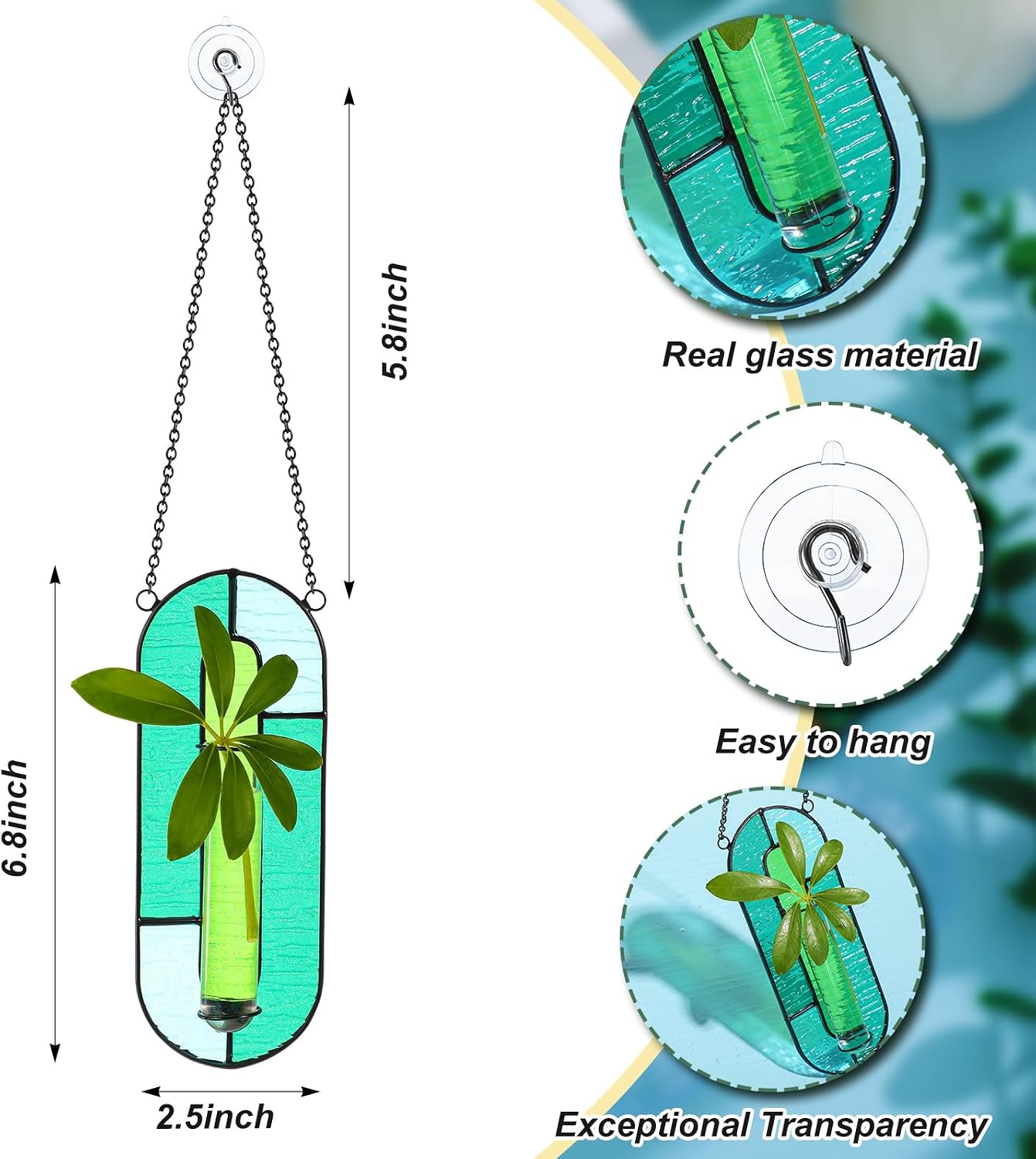 2 Sets Stained Glass Window Hanging Propagation Window Propagation Stations Planters with Glass Tubes and Chain