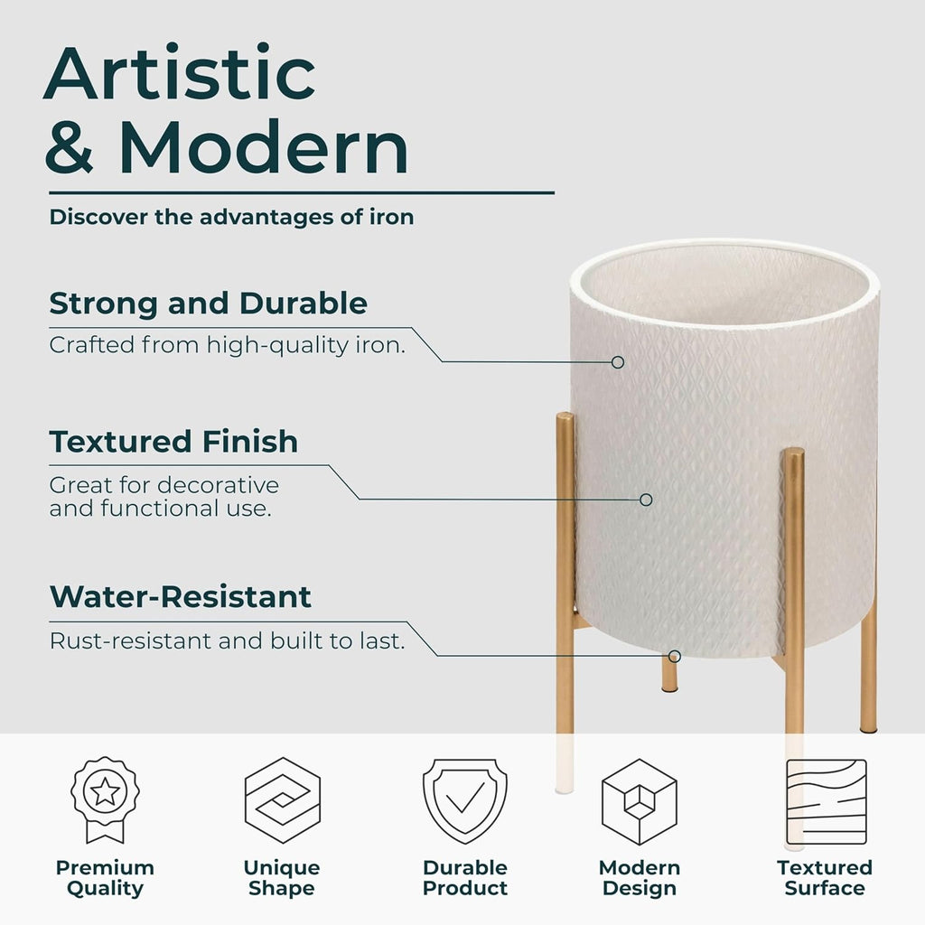 Decorative Flower Pots with Metal Stand for Home Decor - Modern Planters for Hallway, Entryway, and Living Room Decor