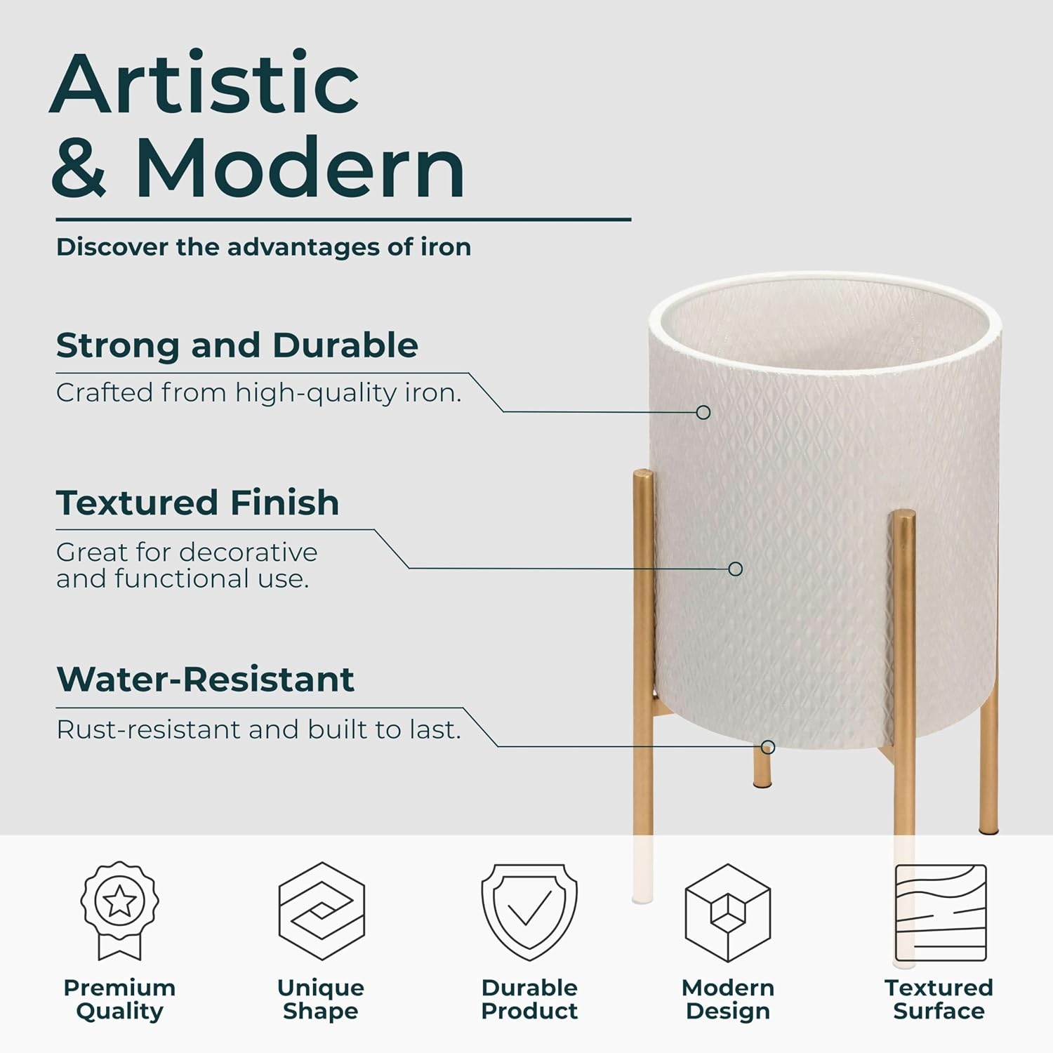Decorative Flower Pots with Metal Stand for Home Decor - Modern Planters for Hallway, Entryway, and Living Room Decor