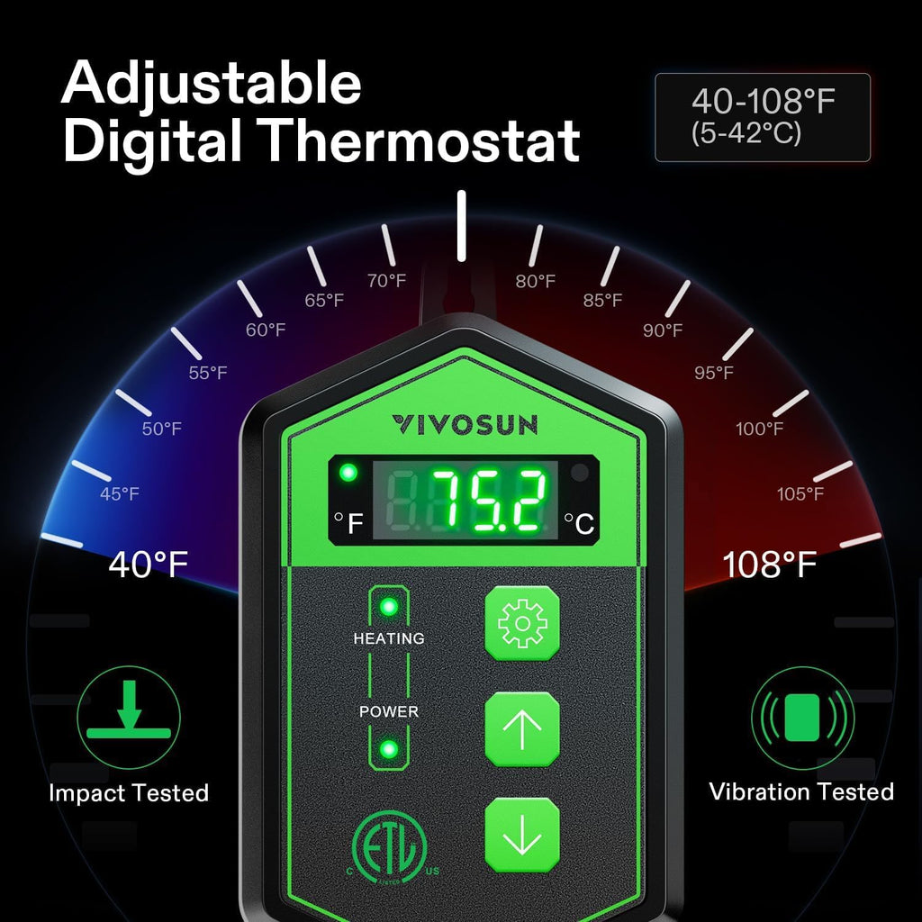 VIVOSUN 10"x 20.75" Seedling Heat Mat and Digital Thermostat Combo Set | UL & MET-Certified Warm Hydroponic Heating Pad