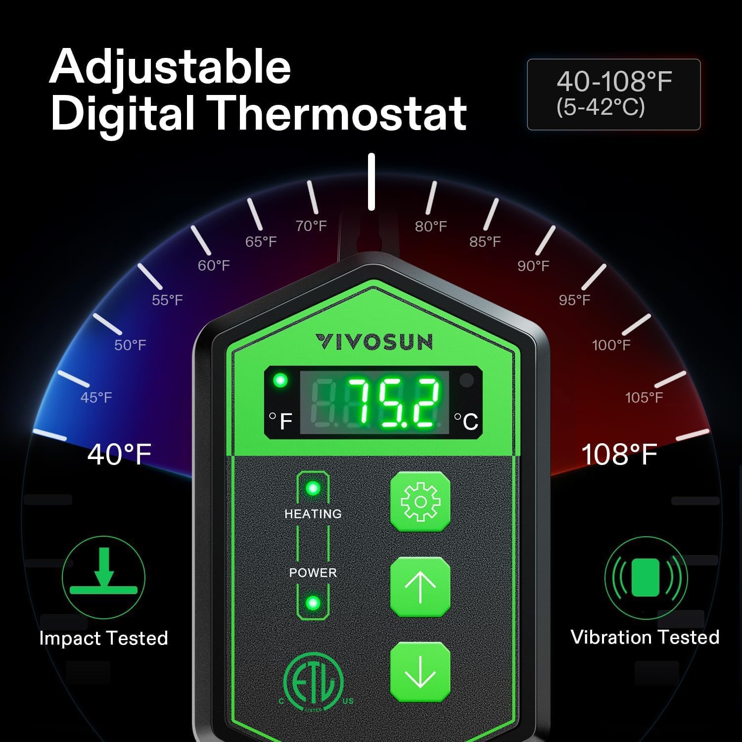 VIVOSUN 10"x 20.75" Seedling Heat Mat and Digital Thermostat Combo Set | UL & MET-Certified Warm Hydroponic Heating Pad
