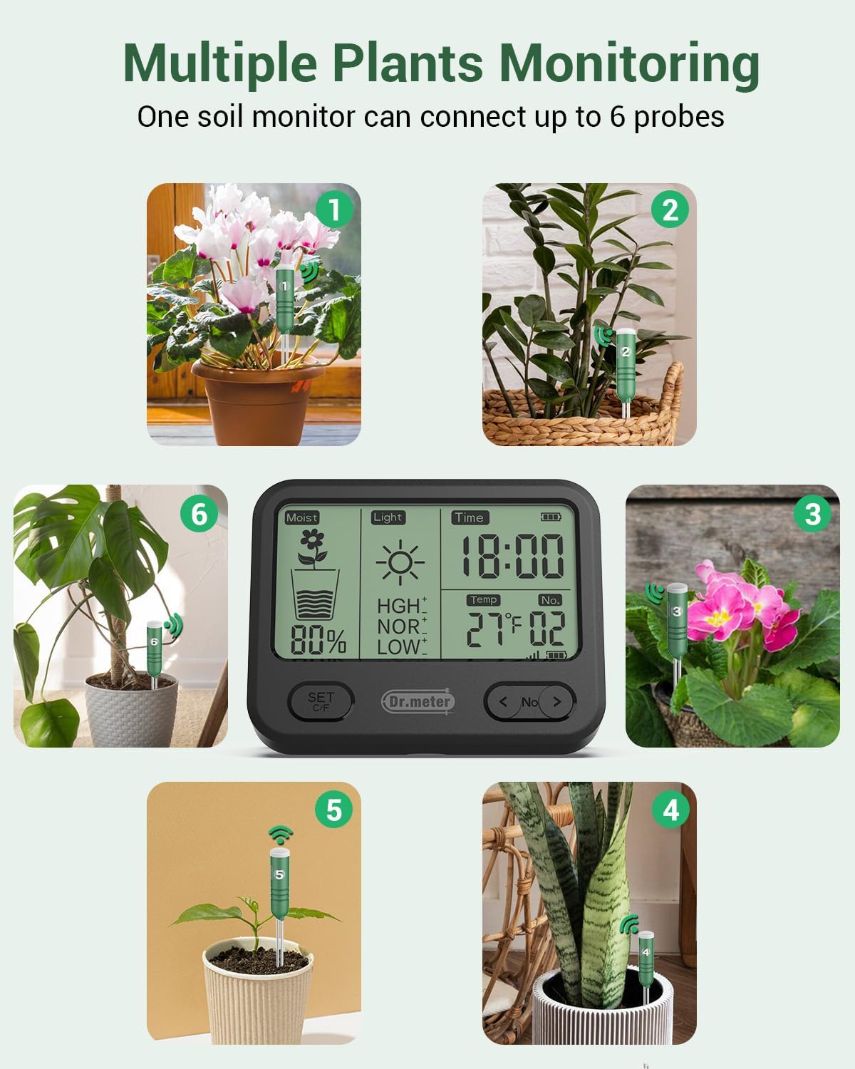 Long Probe Soil Moisture Meter & 4-in-1 LCD Display Moisture Meter