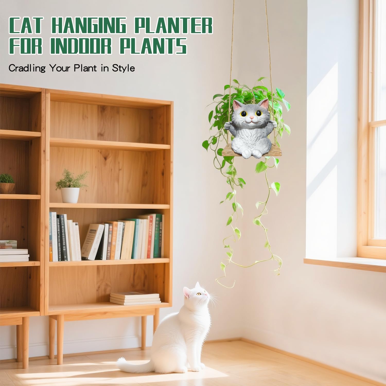 Cat Hanging Planters for Indoor Plants with Drainage Hole | Small Cute Hanging Planters Succulent Pots, Unique Resin