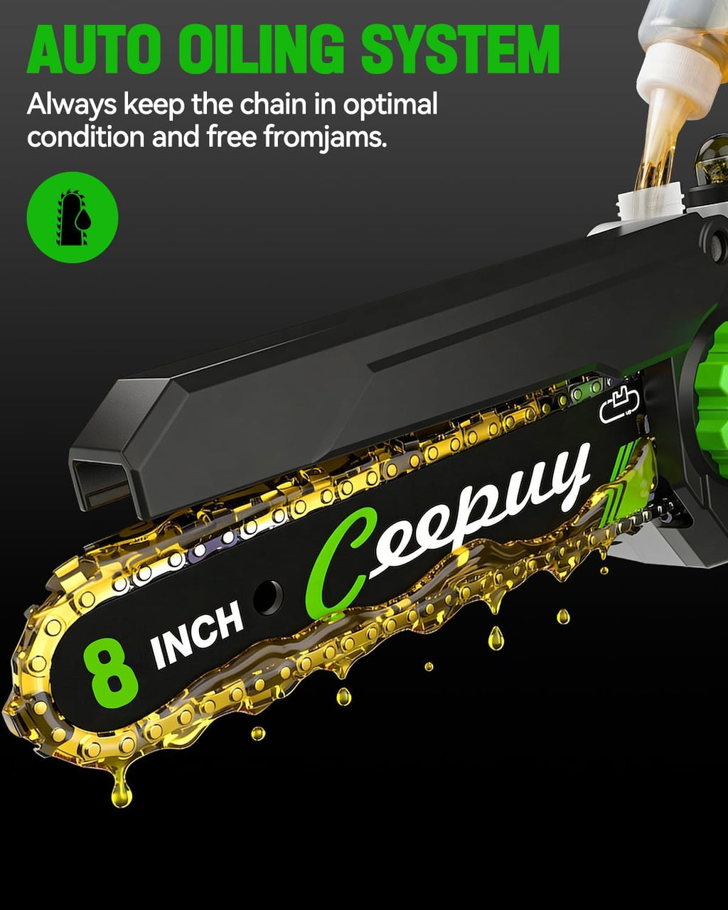 CEEPUY 8 Inch Brushless Mini Chainsaw with 2×4000mAh Batteries, Battery Powered Handheld Electric Chainsaw with