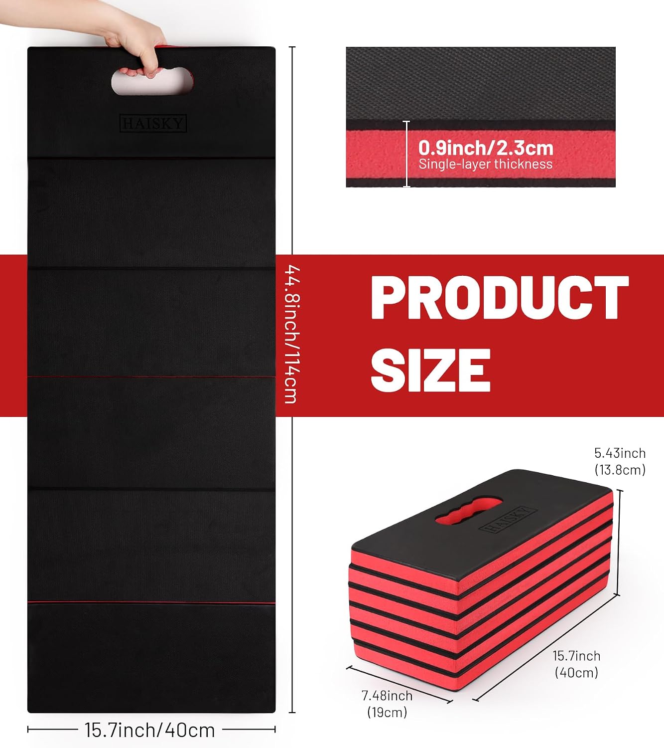 Foldable Mechanic Mat Kneeling Pad, 0.9" Extra Thick EVA Foam,Red | Portable 5-Fold Knee Cushion Mat, Large 45" x 16"