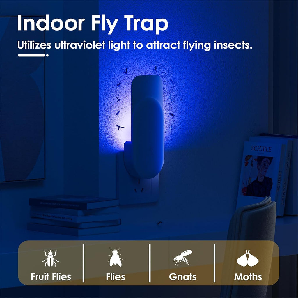 TIENBE Flying Insect Trap, 2 in 1 Indoor Plug-in Fruit Fly Trap, 4 Trap White and 24 Glue Cards, Fruit Fly Traps for