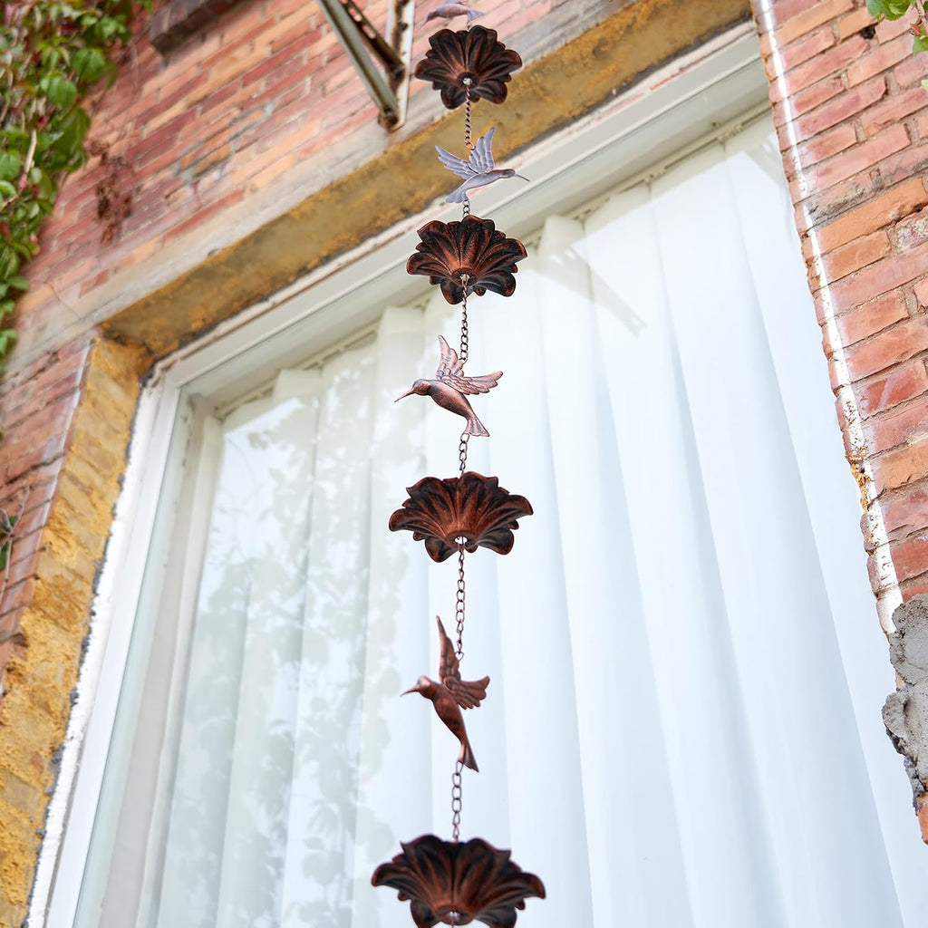 8.5FT Hummingbird Rain Chain,Rain Chains for Outside,Rainwater Catcher Chains, Outdoor Garden Yard Decor | Rainwater