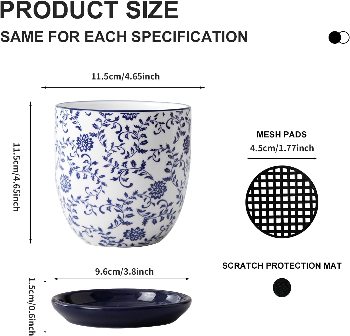 4.6 Inch Ceramic Small Succulent Planter Pots Set of 4 | Flower Pot with Drainage Holes and Saucers for Indoor Plant