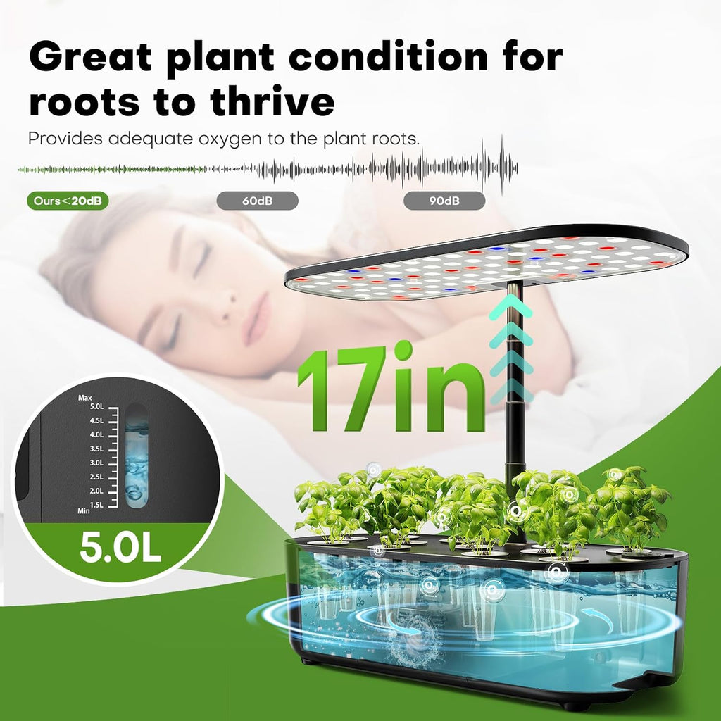 Hydroponics Growing System Kit: 12 Pods with LCD Control Panel | Indoor Herb Garden with Grow Light, Planting Height Up