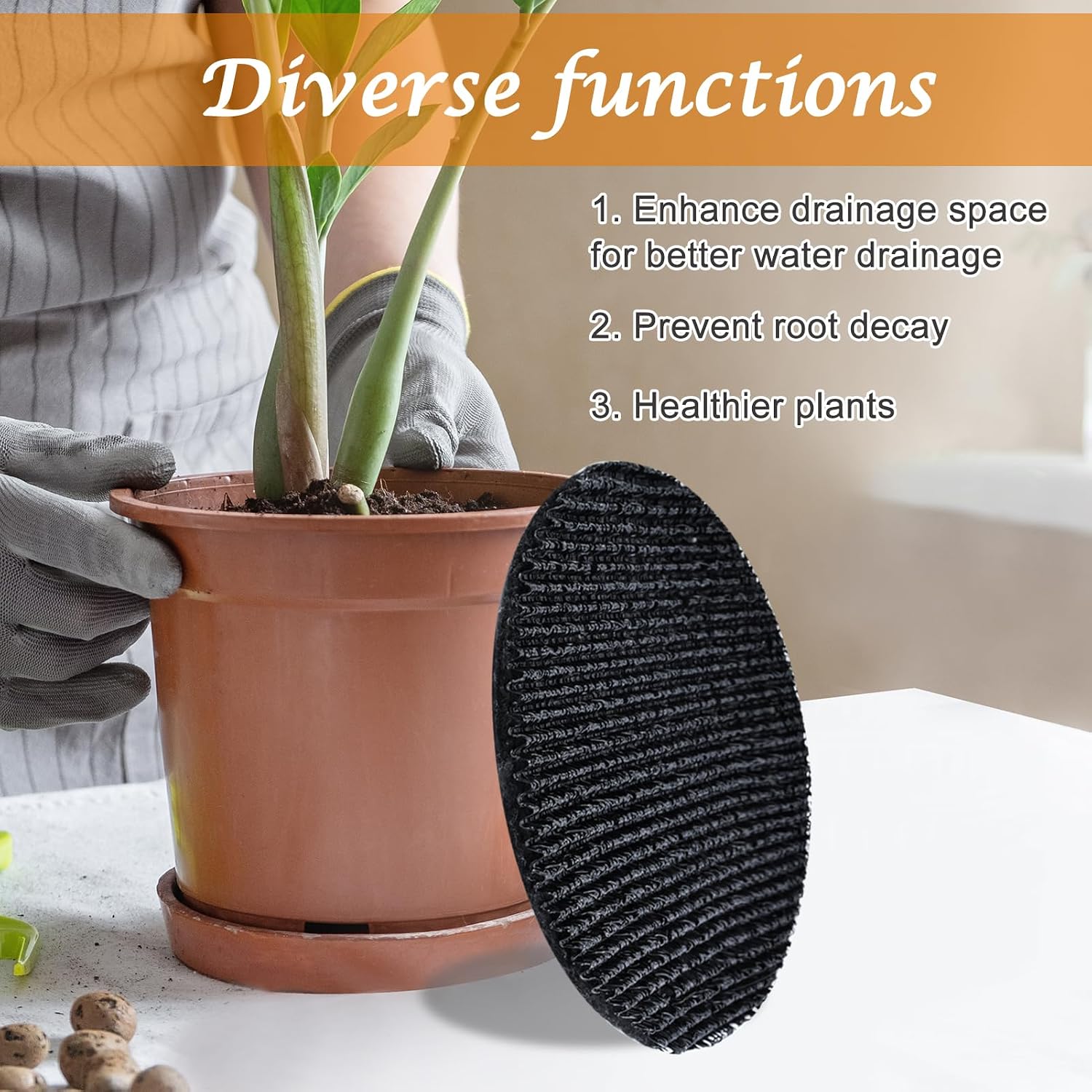 3Pcs 14inch Round Pot Mesh Drainage Discs Double Layer Plant Pot Hole Insert Pads Cutable Bonsai Pot Bottom Grid Mat