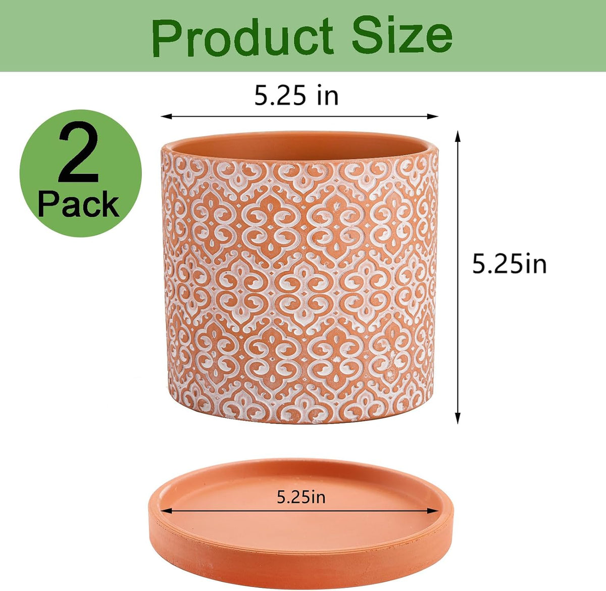 Frcctre 2 Pack Terracotta Pots for Plants, 5 Inch Succulent Planter Pot with Drainage Hole and Saucer, Clay Pottery