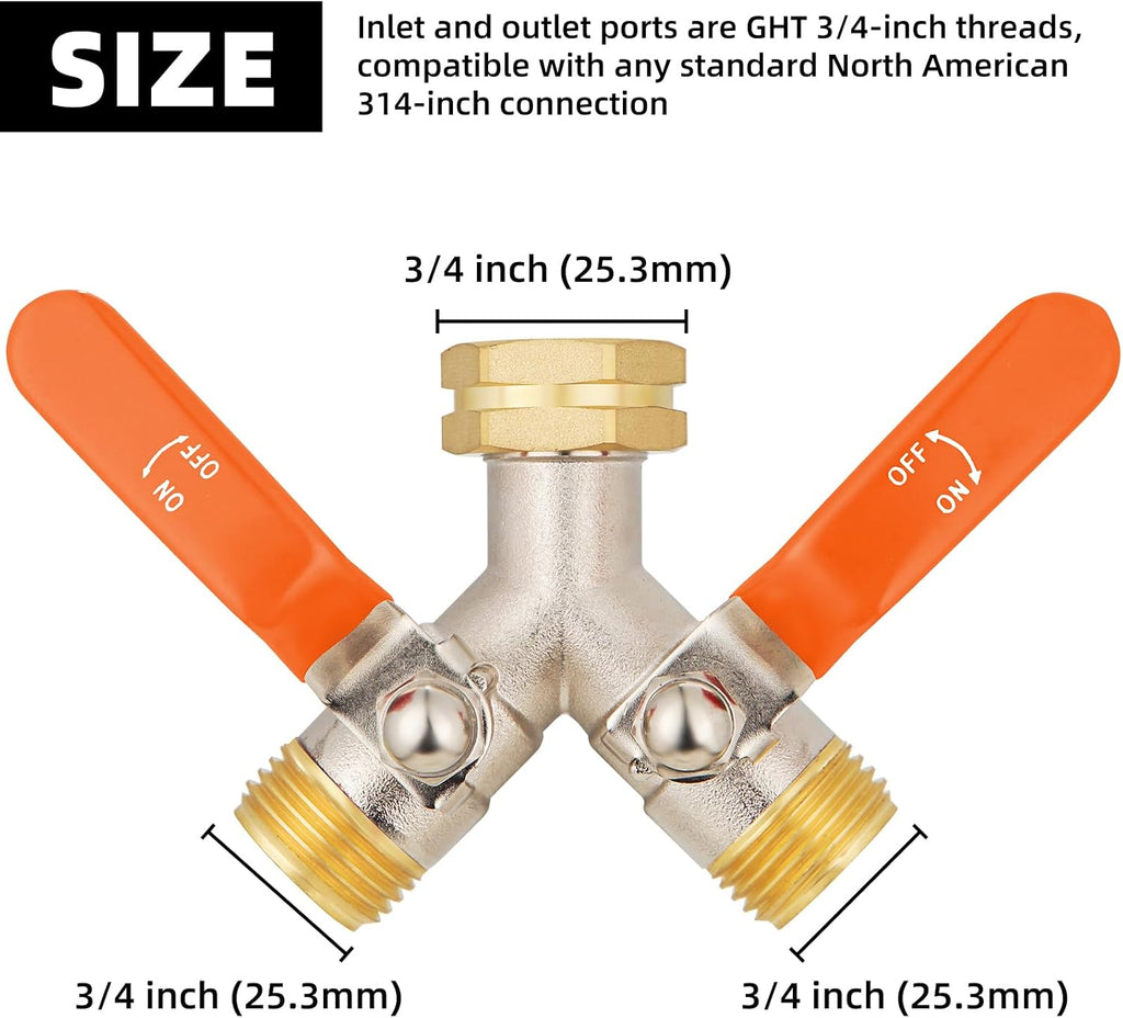2 Way Hose Splitter, Brass High Flow Garden Hose Splitter Heavy Duty, Hose Connector, Water Spigot Splitter, Full Flow