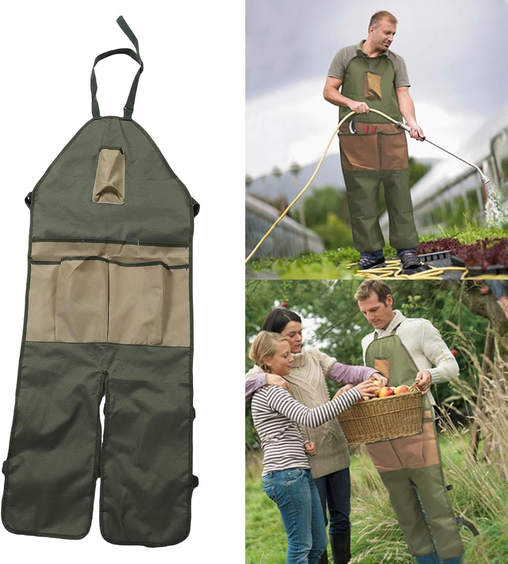 Apron for Long Gardening, Gardening Apron with Adjustable Leg Protector, Six Pockets 600D Oxford Cloth Water Proof for