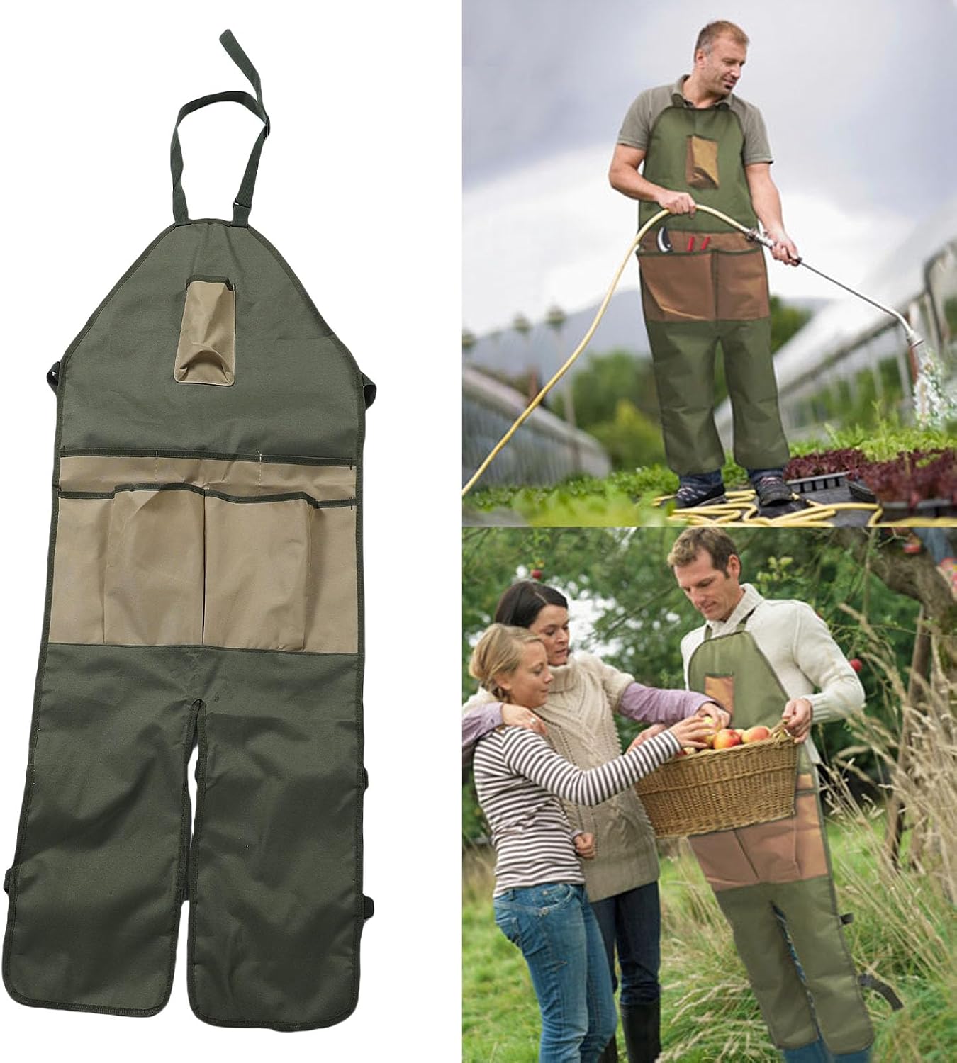 Apron for Long Gardening, Gardening Apron with Adjustable Leg Protector, Six Pockets 600D Oxford Cloth Water Proof for