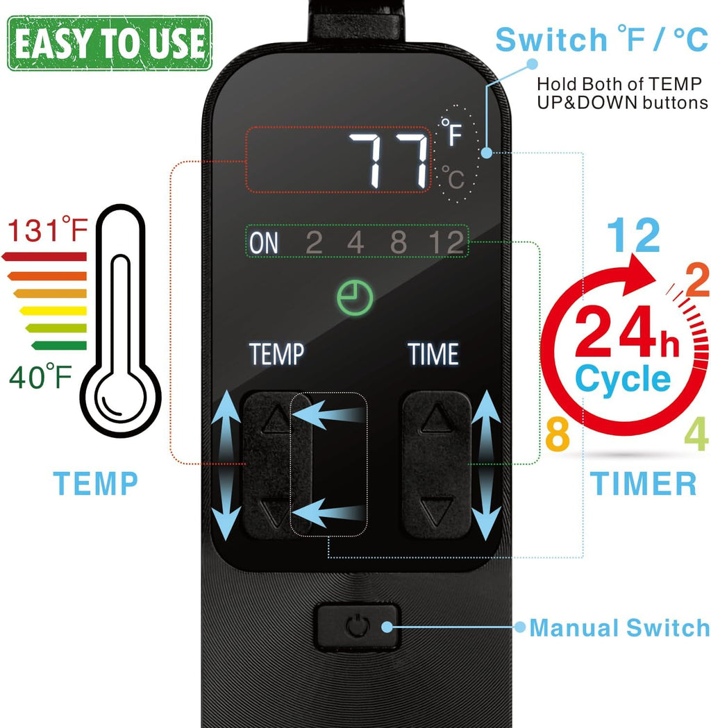 PID Dimming Thermostat Reptile with 24 Hours Cycle Timer for Reptiles Heat Lamp Heating Pad Seedling Heat Mat