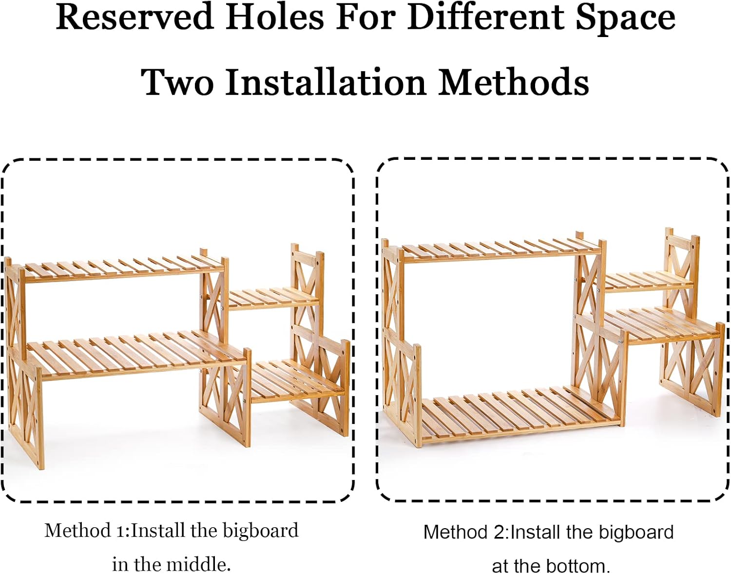Lawei 2 Tier Bamboo Tabletop Plant Stand, Adjustable Flower Pot Holder Shelf Planter Display Stand, Small Desktop