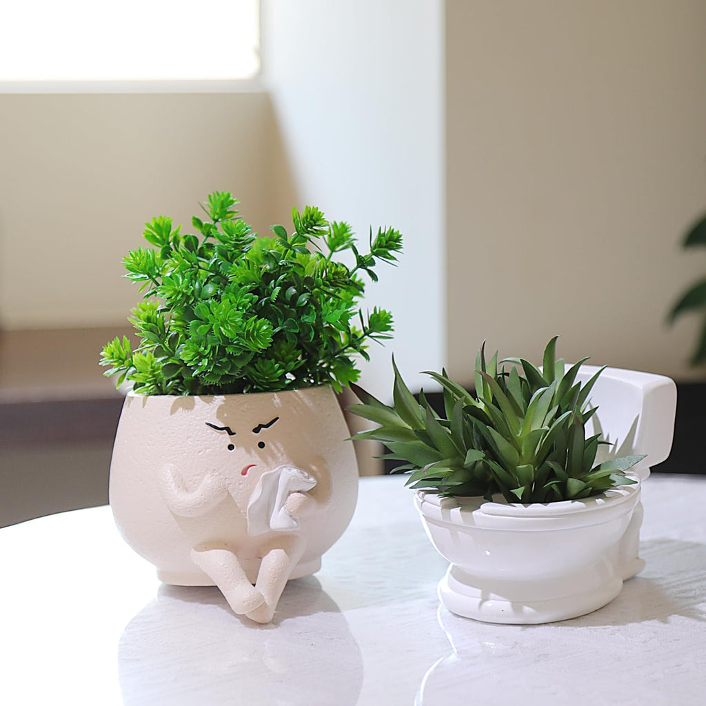 Face Planter Pots Funny Toilet Plant Pot for Indoor Plants, Cute Face Head Flower Pots Quirky Succulent Planters Gift