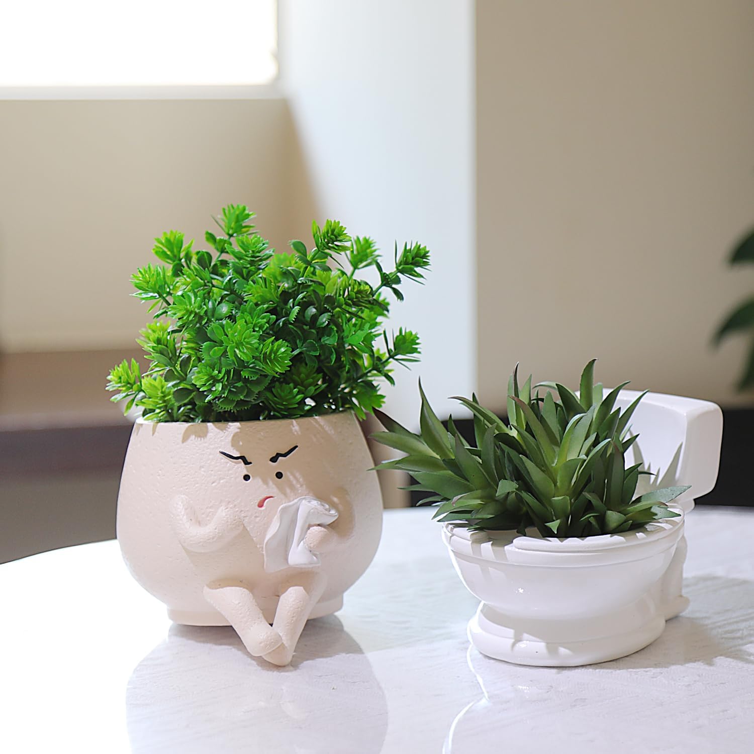 Face Planter Pots Funny Toilet Plant Pot for Indoor Plants, Cute Face Head Flower Pots Quirky Succulent Planters Gift