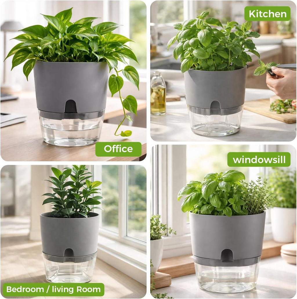 Planterhoma 5 Pack Self Watering Pots for Indoor Plants, 9 Inch Plant Pot Plastic Self Watering Planter for Orchid